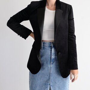 Vicolo Black Single Button Velvet Satin Lapel Collar Designer Blazer S